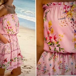Floral Strapless Pink Dress